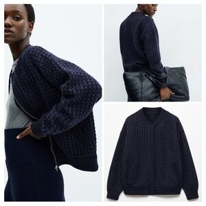 MANGO knit houndstooth bomber jacket